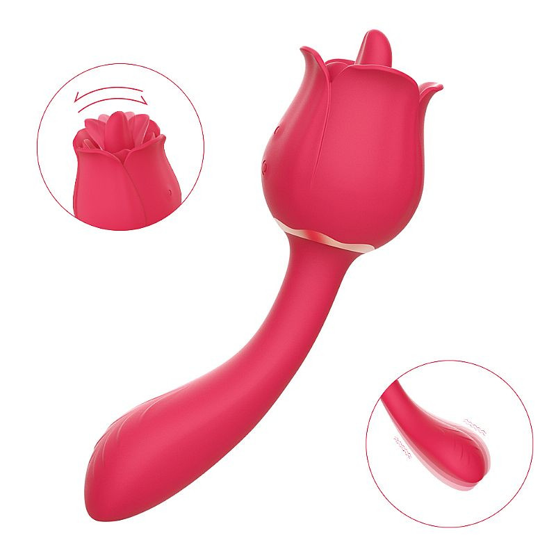 Vibrador de Ponto G e Estimulador com Língua - Formato de Rosa - PRO 2 - 3196