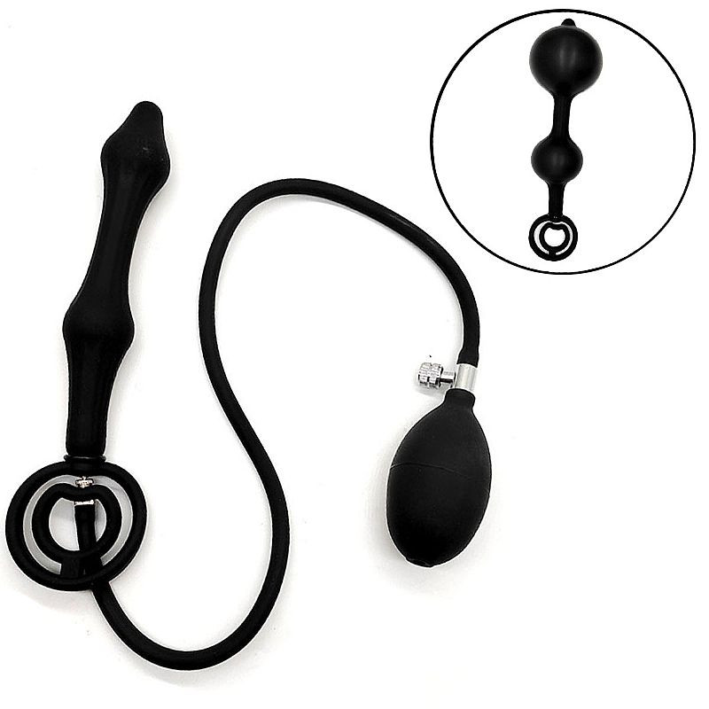 Plug Anal Escalonado com Anel Duplo Peniano - Silicone Inflável - 22.5 X 5.0 CM - 7777