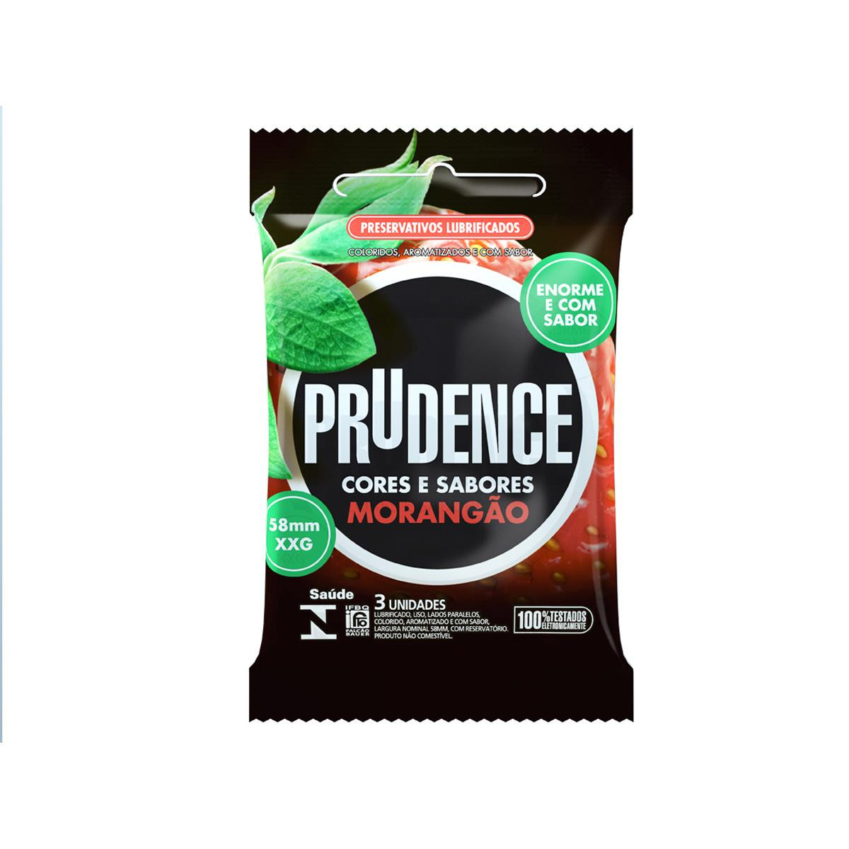 Preservativos Cores e Sabores Extra Grande Sabor Morango PRUDENCE -1 pacote com 03 unidades