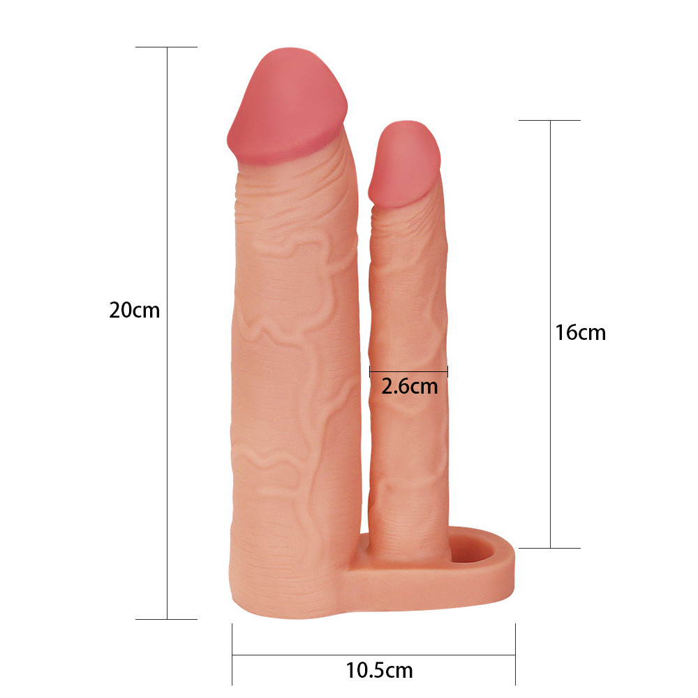 Capa Peniana com Extensor de 5 cm com Pênis para Dupla Penetração - Lovetoy Pleasure X-Tender Series