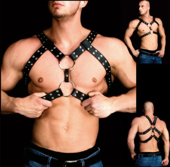 Arreio Masculino Harness Sexy em couro Sintético detalhes em Metais - 5204