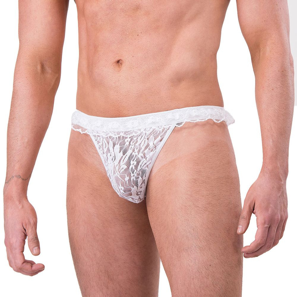 Cueca Fio Dental Em Renda Branca Sexy Fantasy - 5373