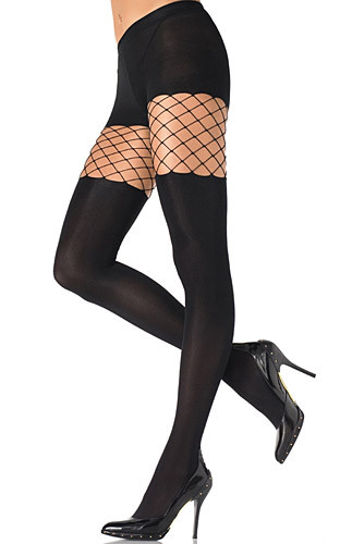 Meia Calça Spandex Opaque Pantyhose with Diamond Net Top (7875)