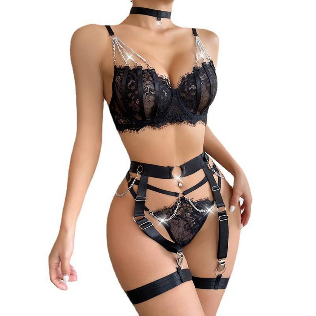 Conjunto Lingerie de Renda com Cinta Liga - 3217