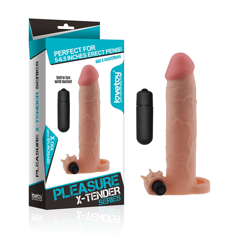 Capa Peniana Vibratória Extensora com Veias Realística e Anel para Escroto - LOVETOY - CA034