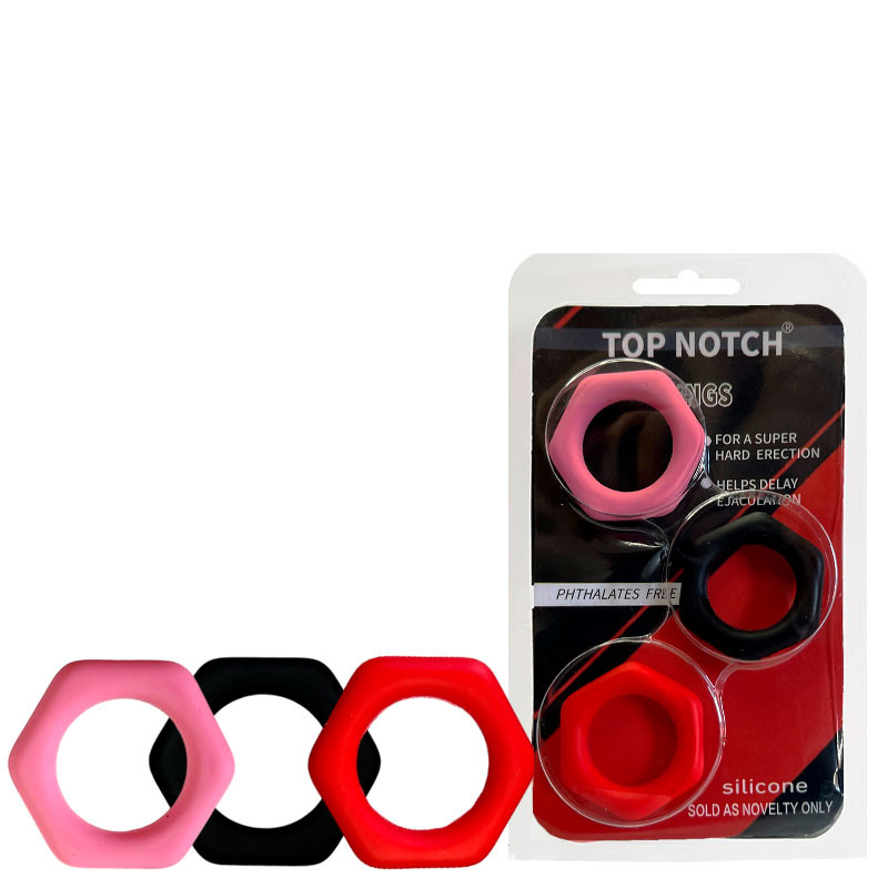 Kit com 3 Anéis Penianos Formato Hexagonal – RINGS SILICONE - 8013