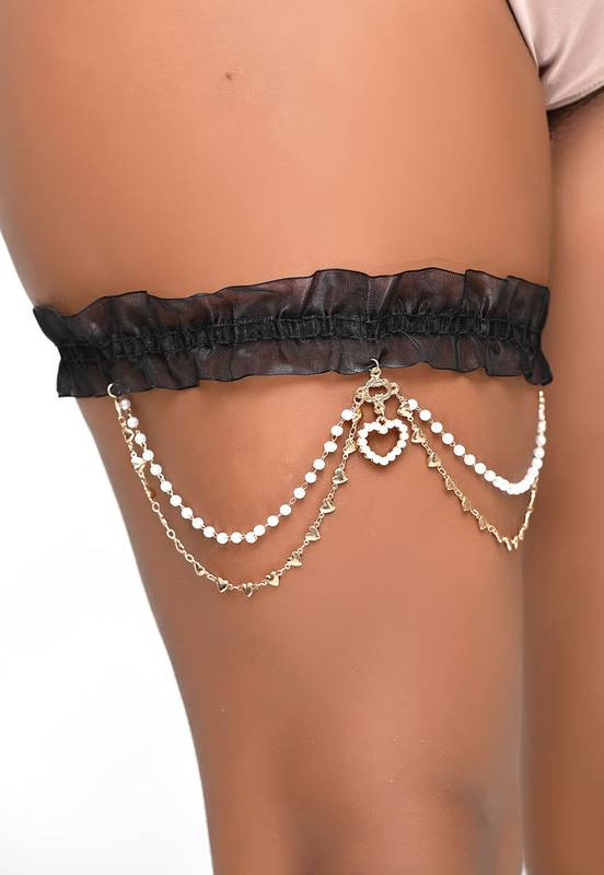 Perséx de Renda com correntes de Corações e Pérolas - Jóia de Corpo - Bodychain - 7603