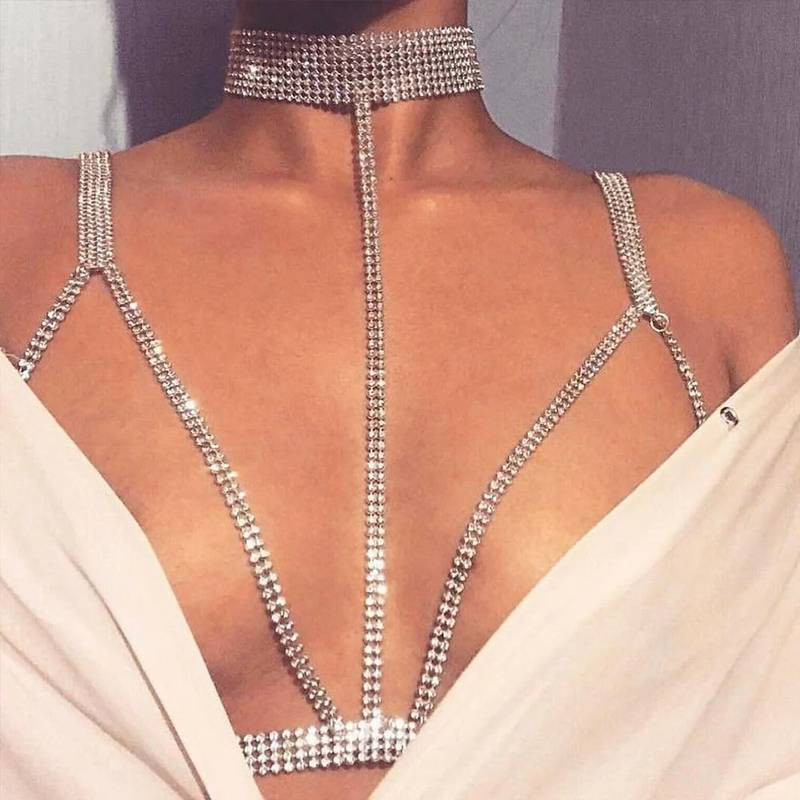 Top Sutiã Manta de Strass - tiras plasticas de silicone - Bodychain - 8103