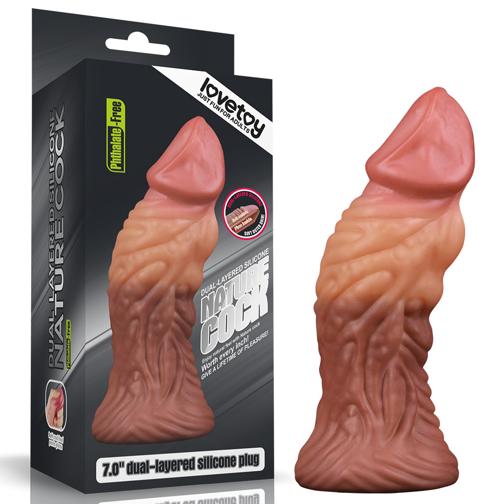 Prótese Dupla Densidade 18x5,5 cm Dual Layered Platinum Silicone Cock Bege e Marrom - Lovetoy - 4306