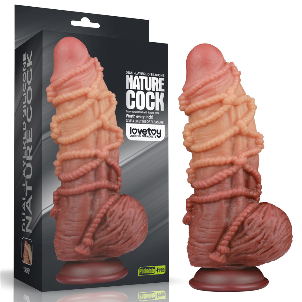 Pênis Dupla Densidade com corda 24x7,7 cm - Dual Layered Platinum Silicone Cock with Rope - Lovetoy - 4312