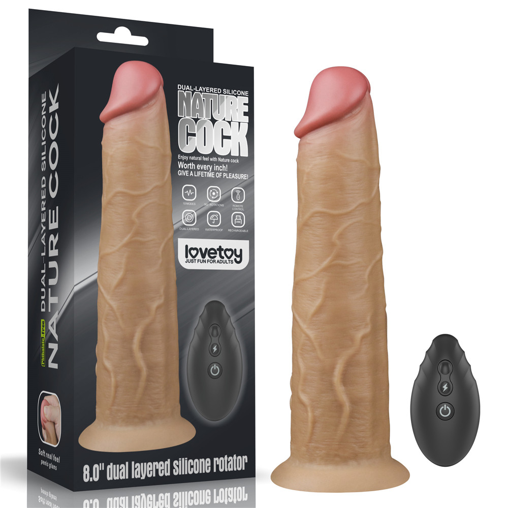 Pênis Dupla Densidade Rotativo com controle remoto 20,5x4,8 cm Dual Layered Platinum Silicone Rotator - Lovetoy - 4414