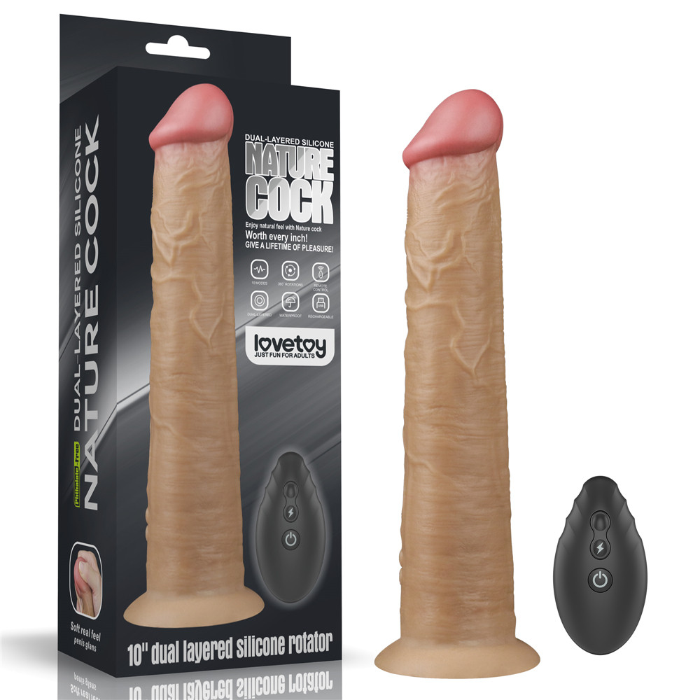 Pênis Dupla Densidade Rotativo com controle remoto 24,4,5 cm Dual Layered Platinum Silicone Rotator - Lovetoy - 4416