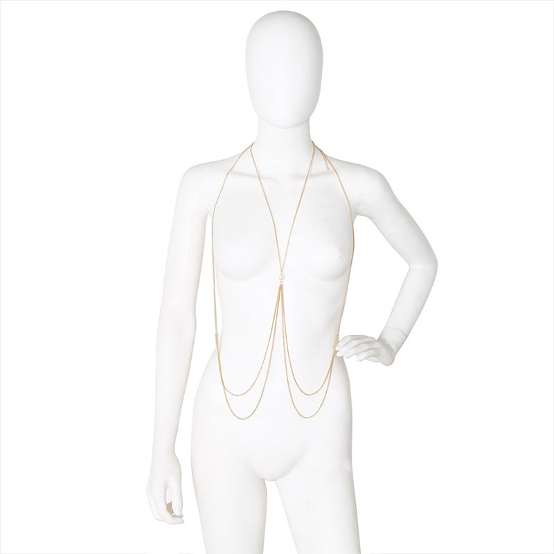 Colar de Corpo com Corrente Dourada e Detalhe Central com Pérola - 5651