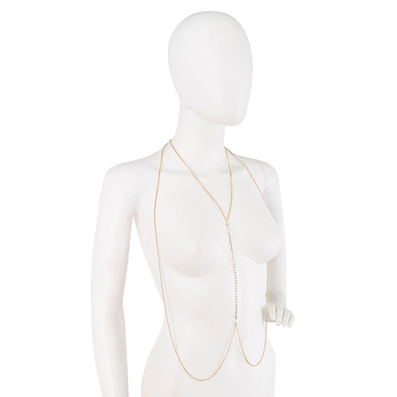 Colar de Corpo com Corrente Dourada e Detalhe Central com Strass - 5676