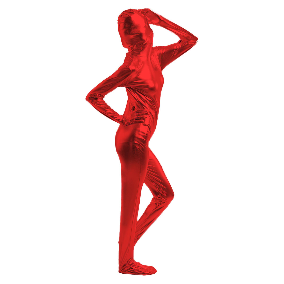 Macacão Zentai Vermelho Brilhante Totalmente Fechado e com Zíper nas Costas - 5635
