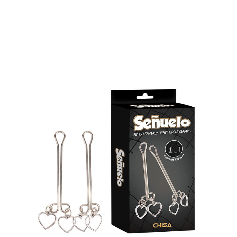 Grampos para Mamilos com Haste Dupla e Pingente Duplo de Coração – CHISA SENUELO FETISH FANTASY HEART NIPPLE CLAMPS - 7197