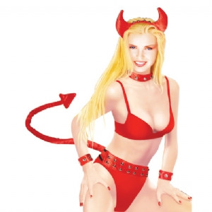 Fantasia diabinha sexy em veludo vermelho com cinto