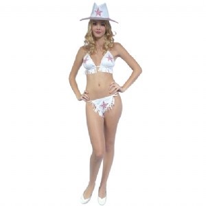 Fantasia cowgirl branca e rosa com chapéu