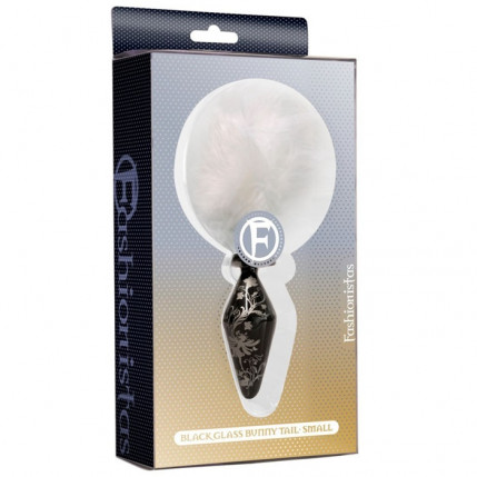 Plug de vidro com pompom - GLASS BUNNY TAIL BUTT PLUG SMALL BLACK - ICON