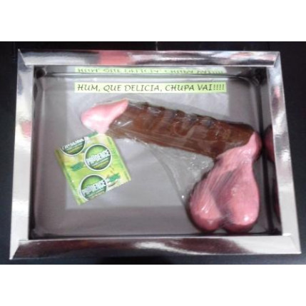 Pênis de Chocolate Recheado Reto com Escroto - 180 Grs.