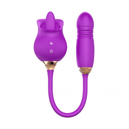 Vibrador de Ponto G e Clitóris com Vai e vem - Formato de Rosa - Tongue 2 - 1724