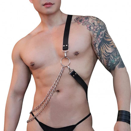 Harness Masculino em Couro Sintético e Corrente - 2cm X 100cm - 7577