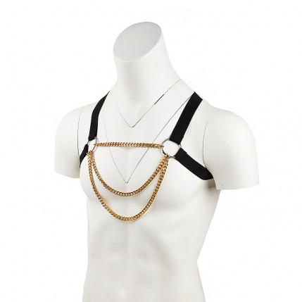 Harness Masculino em Couro Sintético e Correntes 2 - 2cm X 100cm - 7578