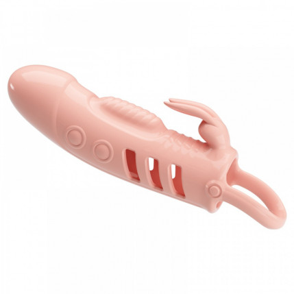 Capa peniana com alça para escroto com estimulador clitoriano em formato de coelho - 3455