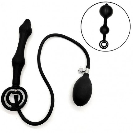 Plug Anal Escalonado com Anel Duplo Peniano - Silicone Inflável - 22.5 X 5.0 CM - 7777