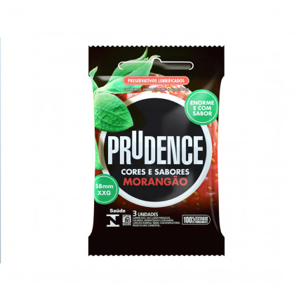 Preservativos Cores e Sabores Extra Grande Sabor Morango PRUDENCE -1 pacote com 03 unidades