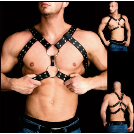 Arreio Masculino Harness Sexy em couro Sintético detalhes em Metais - 5204