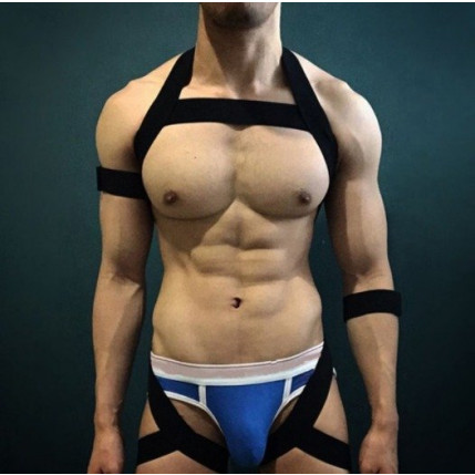 Harness Masculino completo em Elástico e Bracelete - Preto - 5205