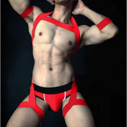 Harness Masculino completo em Elástico e Bracelete - Vermelho - 5205