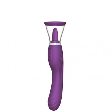 Vibrador Recarregável com Penetrador e Bomba Vaginal e Língua Estimuladora - 5291