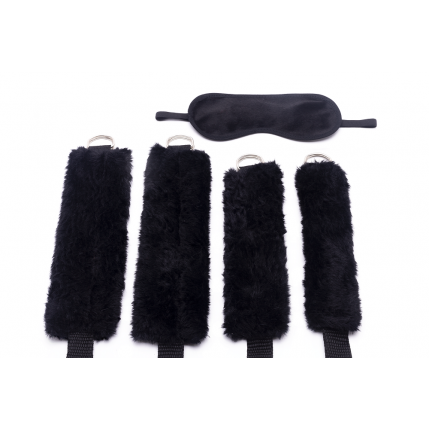 Bondage - Kit com 4 amarras e venda de pélucia - Preto - 1773