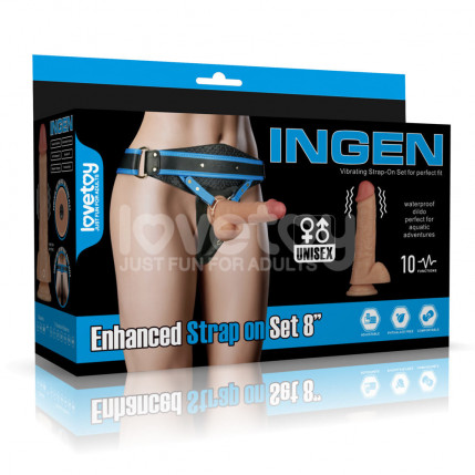 Cinta Peniana ajustável reforçada com pênis e 10 modos de vibração - 20x4,5 cm - Vibrating Enhanced Strap on Set 8'' XS/S/M - LOVETOY - 7564