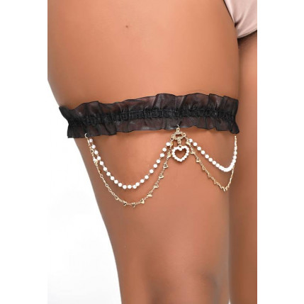 Perséx de Renda com correntes de Corações e Pérolas - Jóia de Corpo - Bodychain - 7603