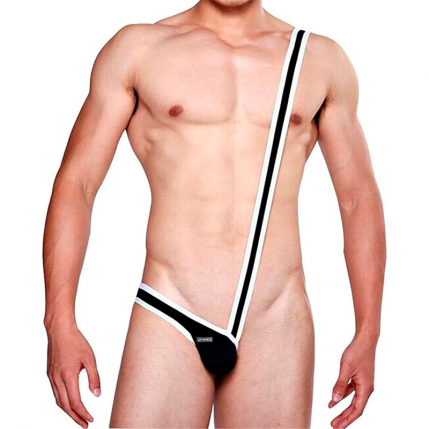 Tanga Masculina Preta com Branco, Possui Alça Elástica Transversal - 8486