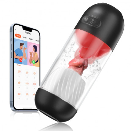Masturbador Lanterna Recarregável com 9 Modos de Vibração e Língua oferece 9 modos de rotação Controle Remoto via APP - NV TOYS - 8419