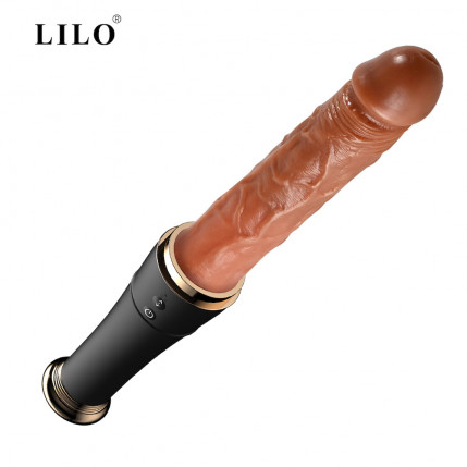 Vibrador 2 em 1 com aquecimento.Pênis Realístico com 10 modos de Vai e Vem e 10 modos de vibração - LILO - 1810