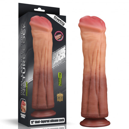 Pênis Dupla Densidade 30cm X 7,5cm Dual Layered Platinum Silicone Cock Bege e Marrom - Lovetoy 4311