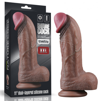 Pênis Dupla Densidade 28x7,4cm - Dual Layered Platinum Silicone Cock Marrom - Lovetoy - 4347