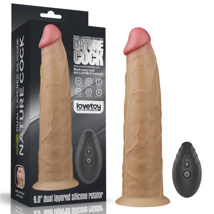 Pênis Dupla Densidade Rotativo com controle remoto 22,5x4,9 cm Dual Layered Platinum Silicone Rotator - Lovetoy - 4415