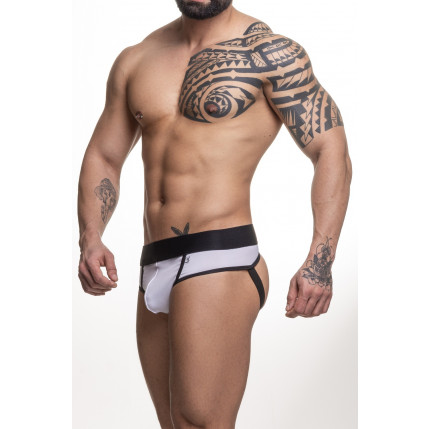 Cueca Frente Slip atras Jock Preto Branco - SD051