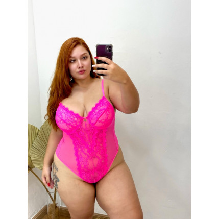Body Renda Rosa Neon Fran Plus - 2944